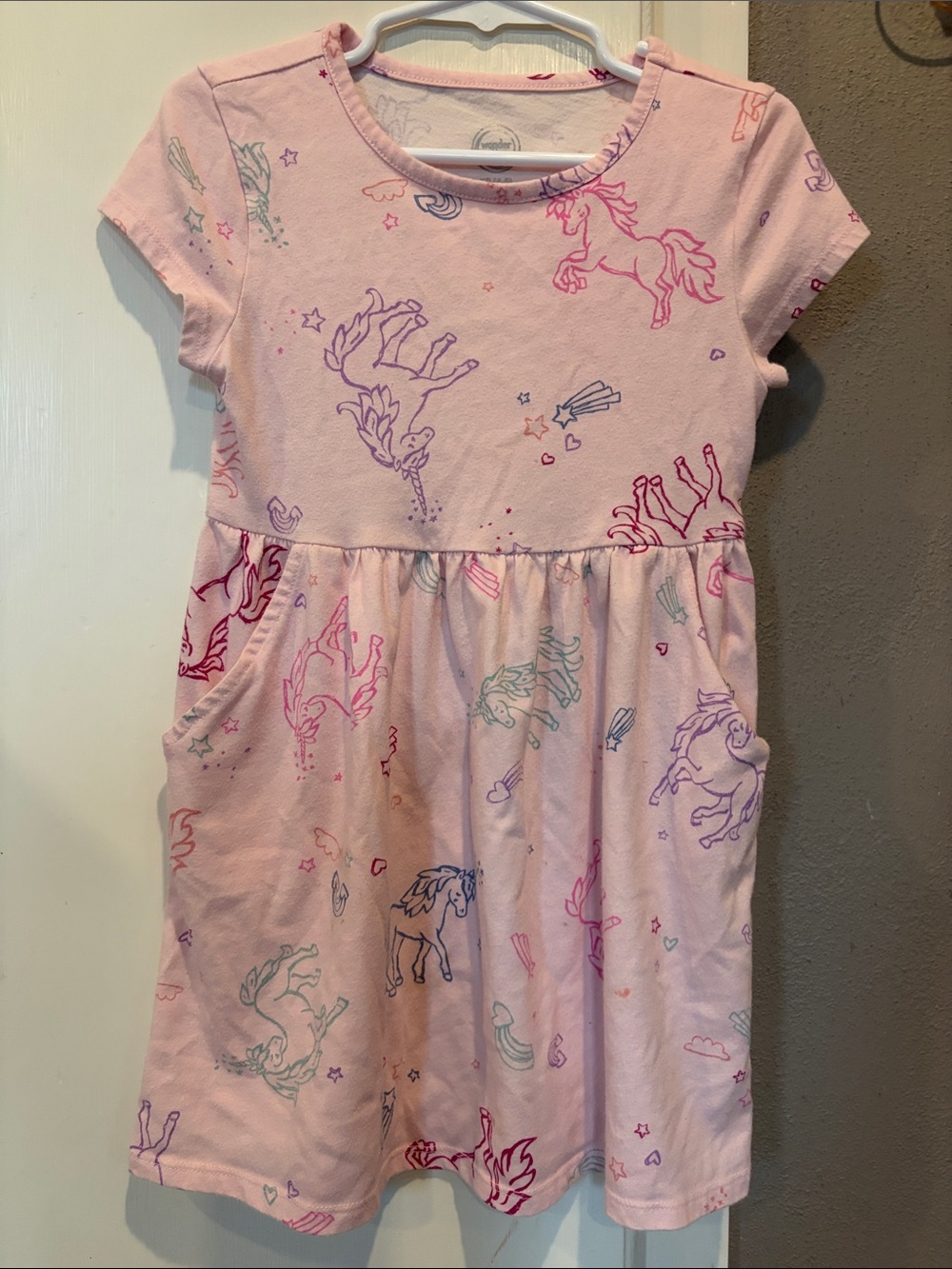 wonder nation Pink Unicorn Print Dress for Girls